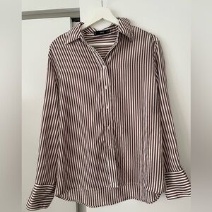 Mango Brown & White Vertical Stripe Button-Down Shirt